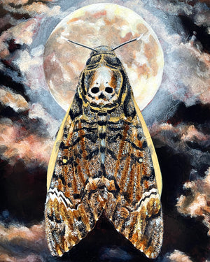 death's head moth full moon painting detail by Aimee Schreiber