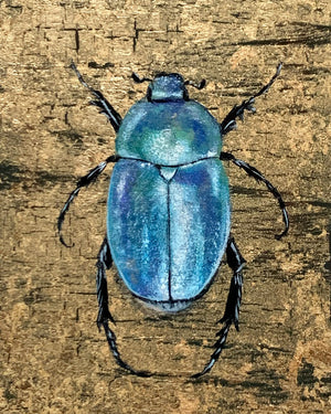 sky-blue beetle painting: water element gold leaf painting