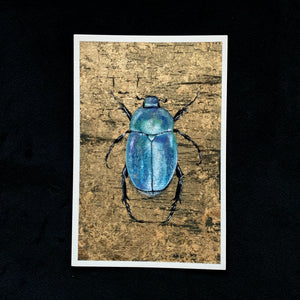 sky-blue beetle painting: water element gold leaf painting