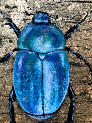sky-blue beetle painting: water element gold leaf painting detail