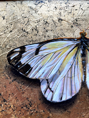 white butterfly painting gold leaf detail