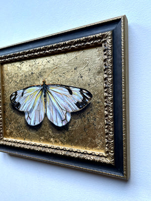 white butterfly painting gold leaf frame detail