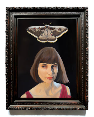 "Wolves Sleep At Her Bare Feet" Framed Woman Portrait Painting with Moth by Danny Gordo