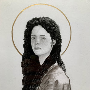 woman portrait charcoal drawing with halo face detail