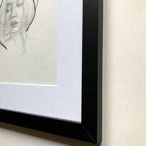 young woman portrait drawing black frame