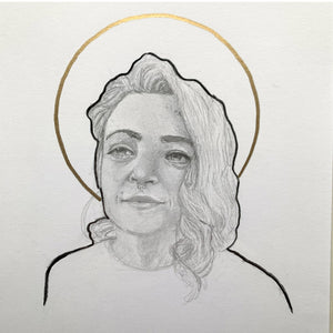 woman face drawing with halo