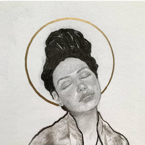 beautiful woman portrait drawing with halo