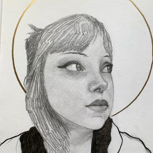 young woman portrait drawing with halo face detail