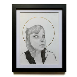 young woman portrait drawing with halo