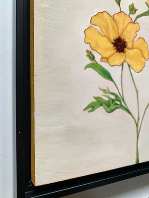 yellow flower oil painting black float frame