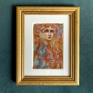 Candles crystals canyons emotional art metallic acrylic painting in gold frame on teal wall Aimee Schreiber