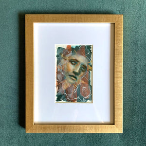 Caverns cauldrons cradles emotional art contemporary portrait acrylic painting in gold frame with white mat on teal wall by aimee schreiber