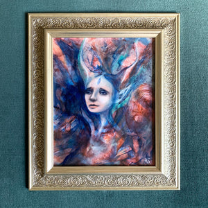 Tangled Tides emotional art colorful painting on teal wall by aimee schreiber