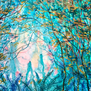 abstract landscape painting forest portal teal detail