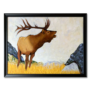 elk painting on canvas in black frame -Abundance- by Danny Schreiber