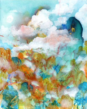 ethereal hillside landscape dreamscape wall art print teal rust