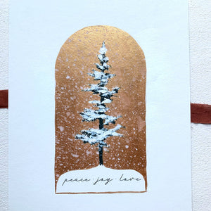 gold winter snowy evergreen embellished art print