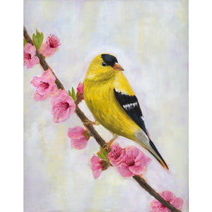 goldfinch art print yellow bird with flowers art print