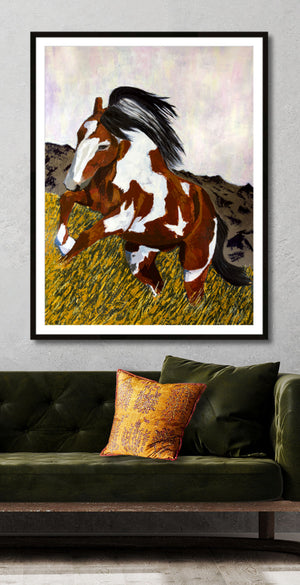 horse art print framed large art over sofa