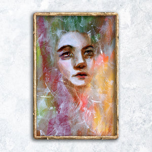 Surreal art - We are hostess and guest mystical face fine art print in gold frame