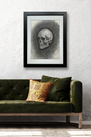 human skull drawing charcoal framed wall art