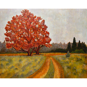 red tree landscape art print