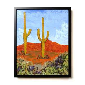 landscape painting saguaro cactus desert in black frame
