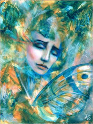 Our Skin is Melted Moons mystical portrait butterfly fine art print 30x40