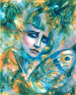 Our Skin is Melted Moons mystical portrait butterfly fine art print