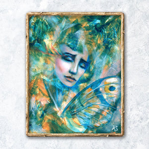 surreal art Our Skin is Melted Moons mystical portrait butterfly fine art print