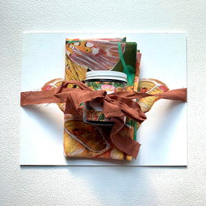 morning garden moth flowers tea towel art print candle gift set