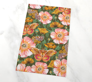 morning garden moth flowers tea towel