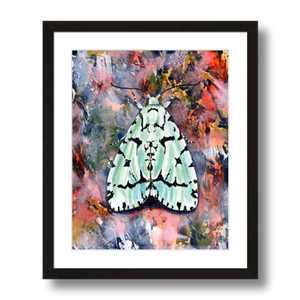 moth art print green marvel moth on pink framed 11x14