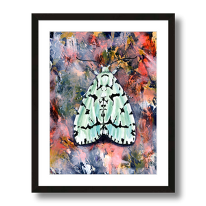 moth art print green marvel moth on pink framed 12x16