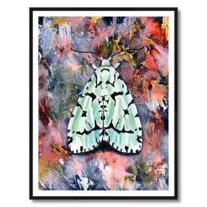 moth art print green marvel moth on pink framed 30x40