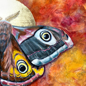 moth painting gold leaf detail