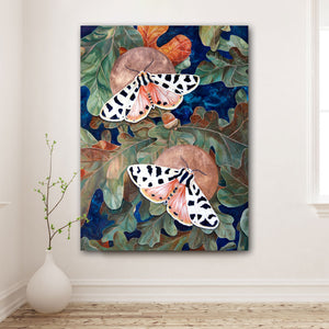 moth painting with oak leaves on canvas home decor wall art