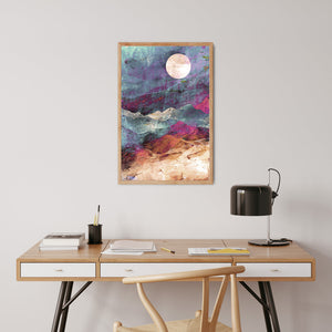 mountain moon rise full moon landscape art print office wall decor