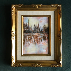 Reflections II Lake Landscape painting in gold frame by Aimee Schreiber