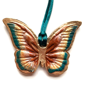 rust gold teal butterfly ornament