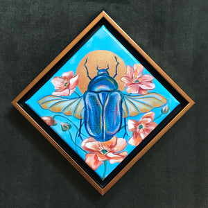 "Scarab Beetle" Framed Acrylic Painting 8x8