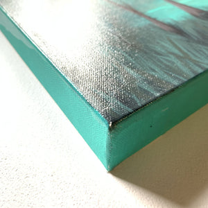 green forest cabin cloud landscape painting canvas edge detail