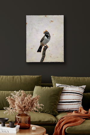 black-throated sparrow acrylic bird painting on wall