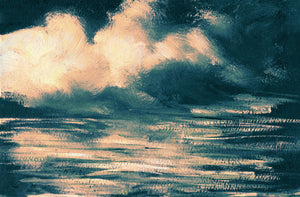 stormy seascape teal and peach landscape ocean art print