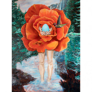 surreal art print orange rose svadhisthana chakra egg hummingbird frogunframed