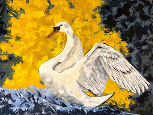 swan art print yellow and teal 4:3