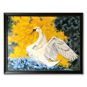 Swan animal painting on canvas in black frame-veritas-
