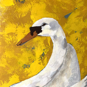 Swan painting on canvas texture detail