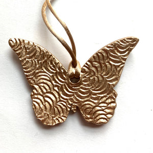 teal, purple, blush, gold butterfly ornament back