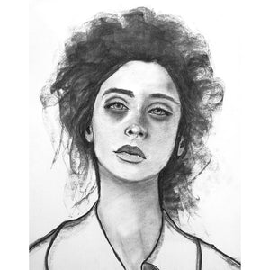 female portrait art print charcoal drawing
